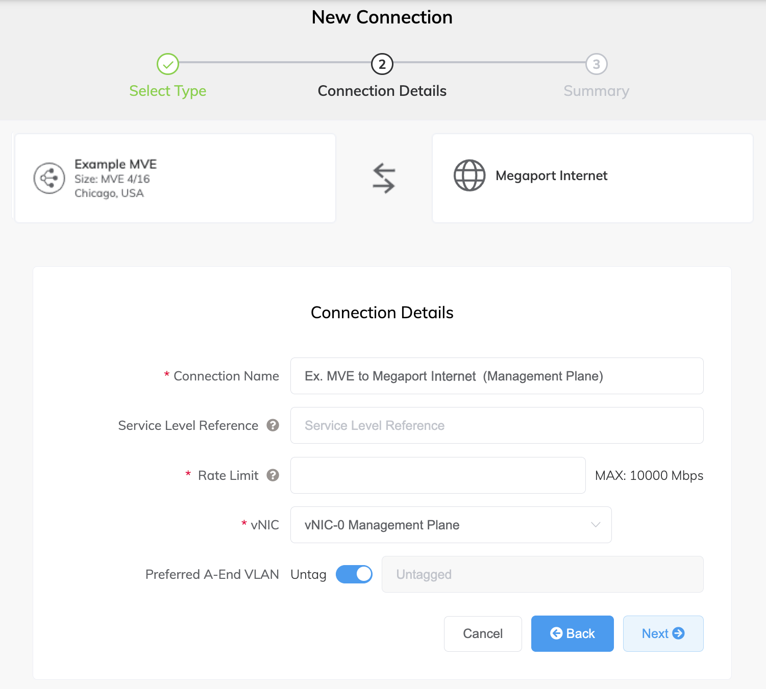 Transit VXC connection details