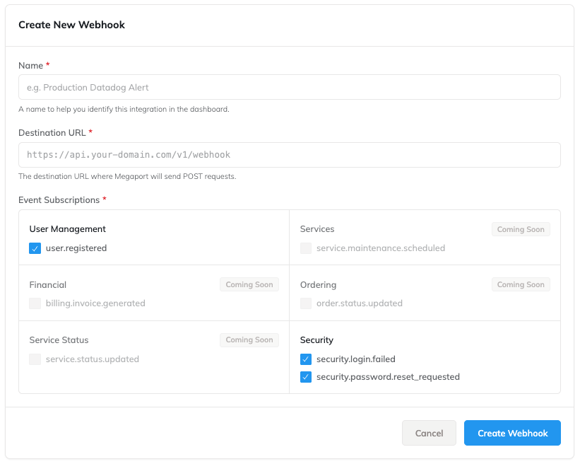 Create Webhook Form