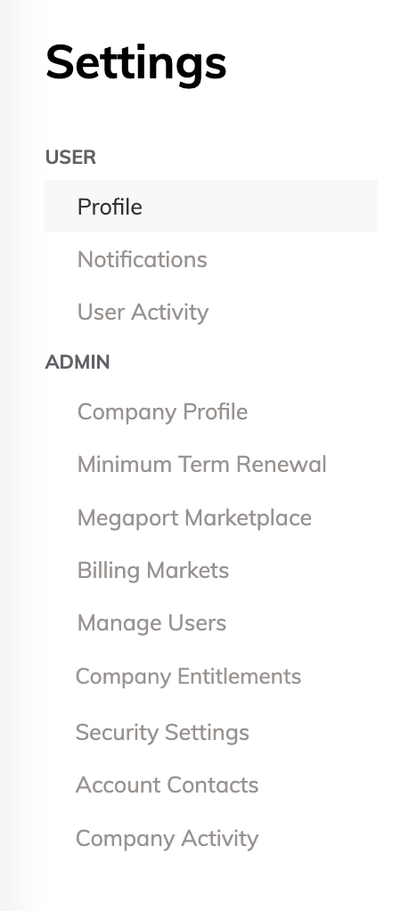 This image shows the settings menu