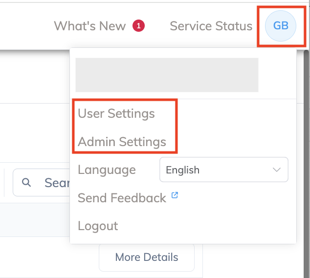 Portal User Menu Settings option