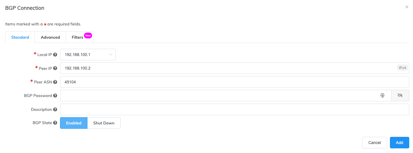 Add BGP connection