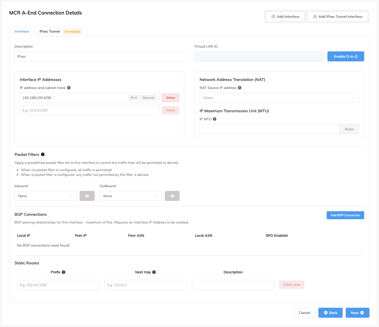 Adicionar endereço IP de interface