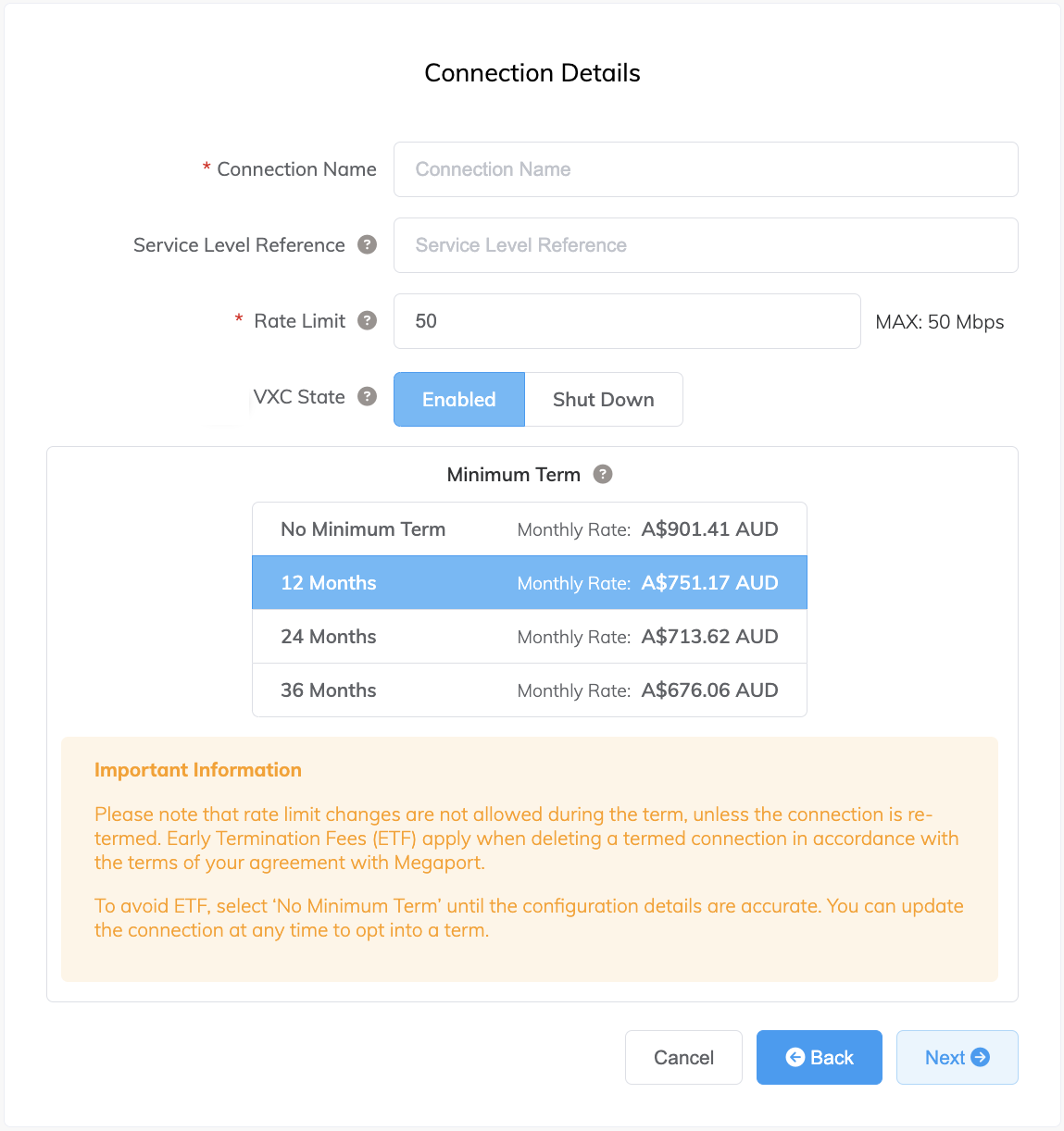 Connection details
