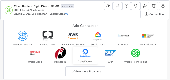 Bloco de conexão da DigitalOcean
