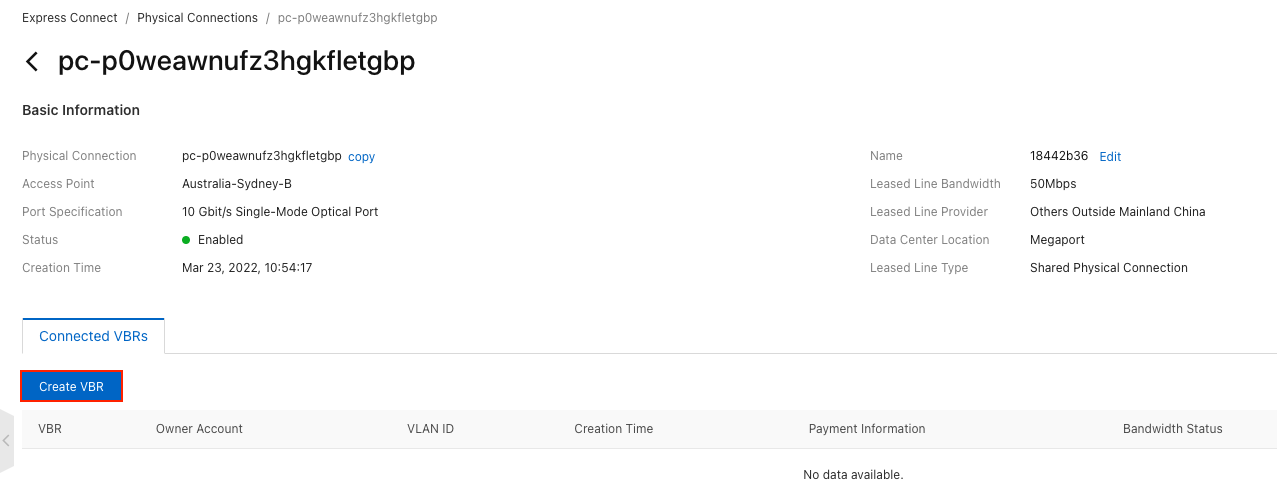 Create VBR button