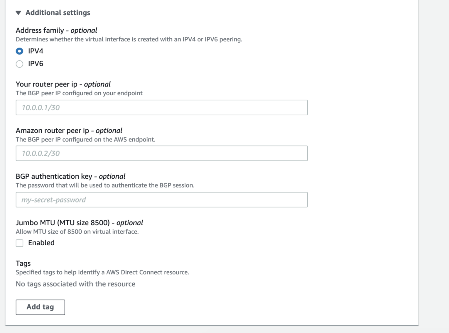 AWS BGP details