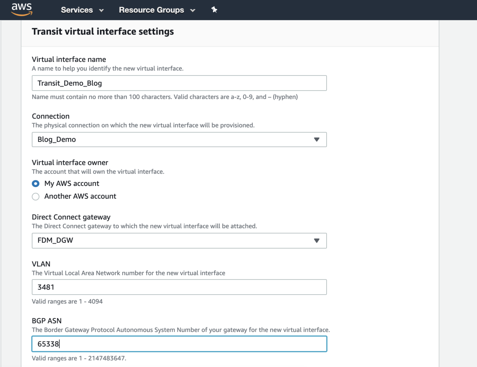 AWS interface type