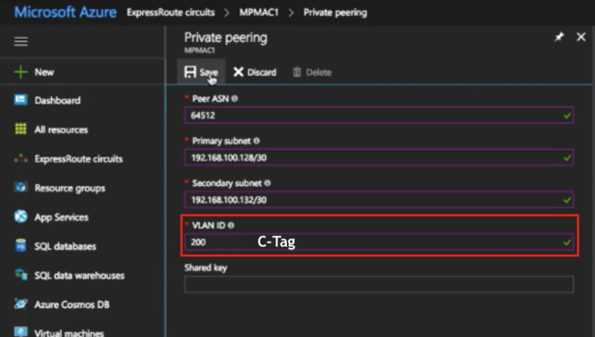 Azure peering VLAN