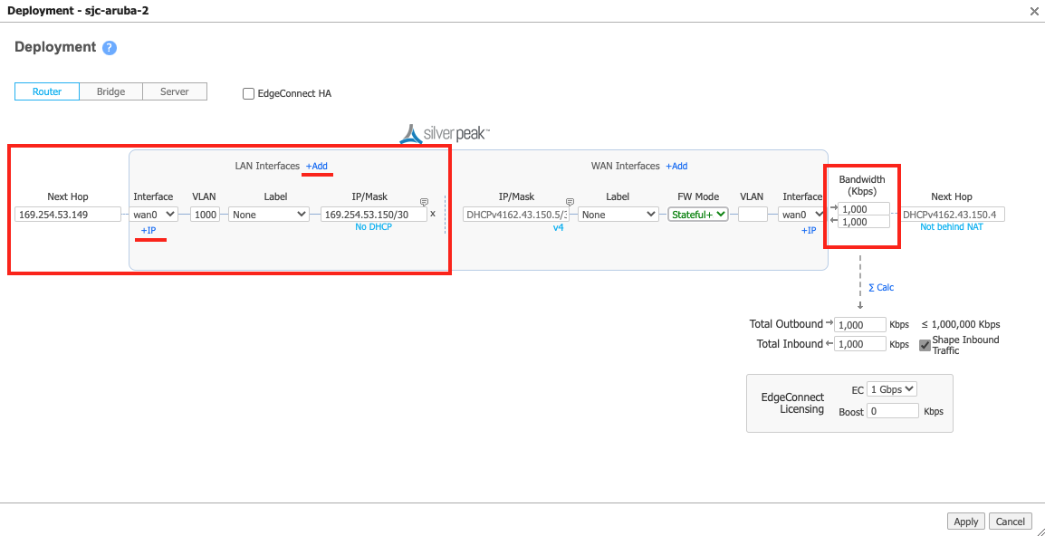 Aruba LAN interface details