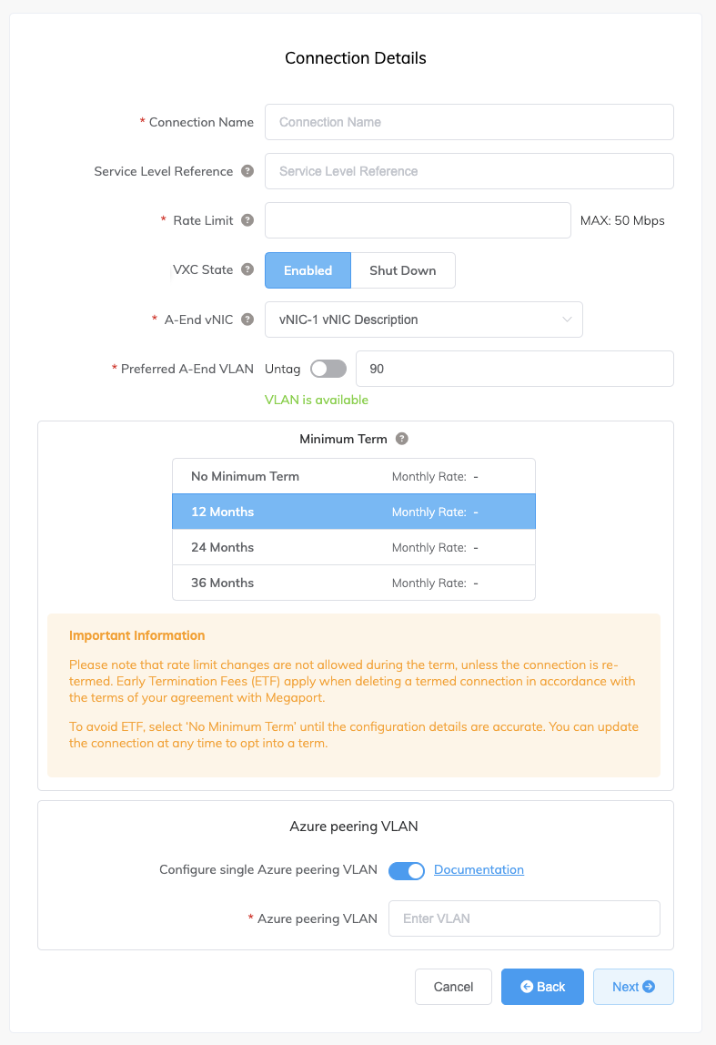 Azure connection details