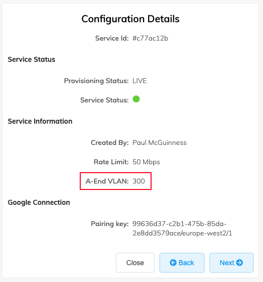 Detalhes da configuração Google