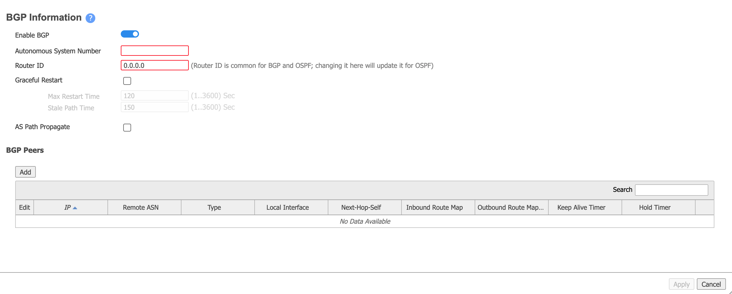 Aruba enable BGP