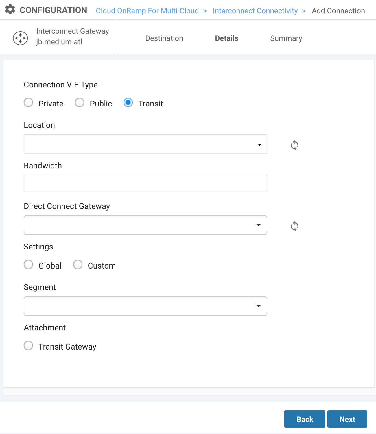 Detalhes da Conexão VIF vManage