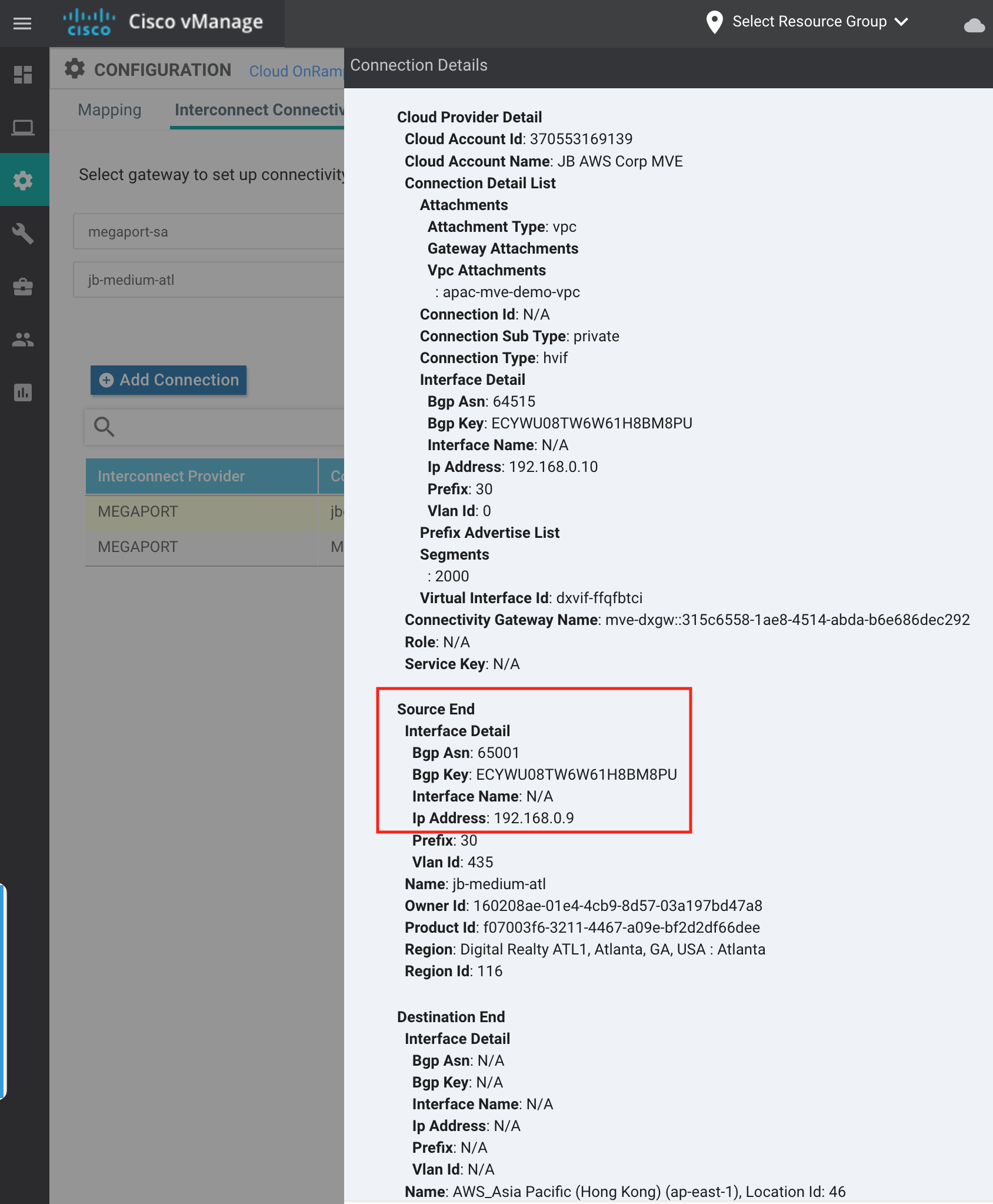Detalhes da Conexão AWS
