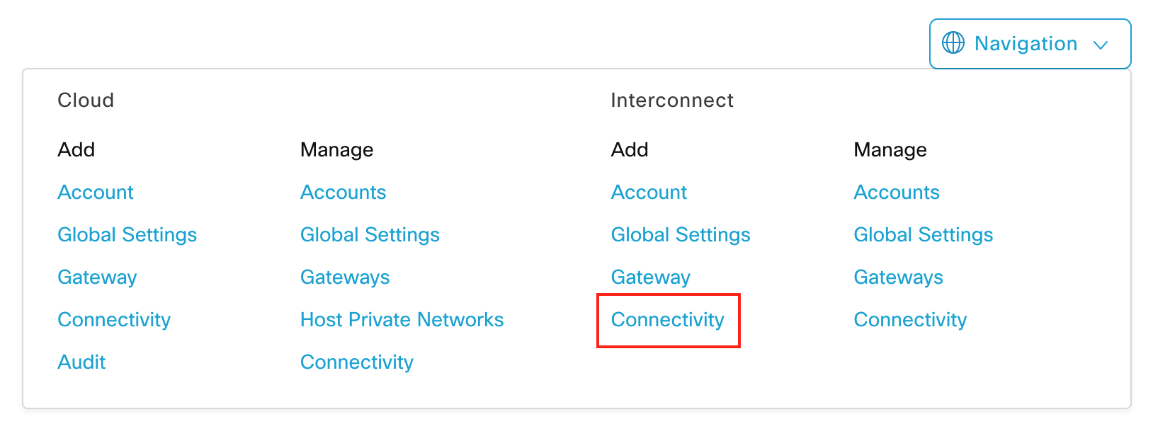 Menu de Navegação vManage