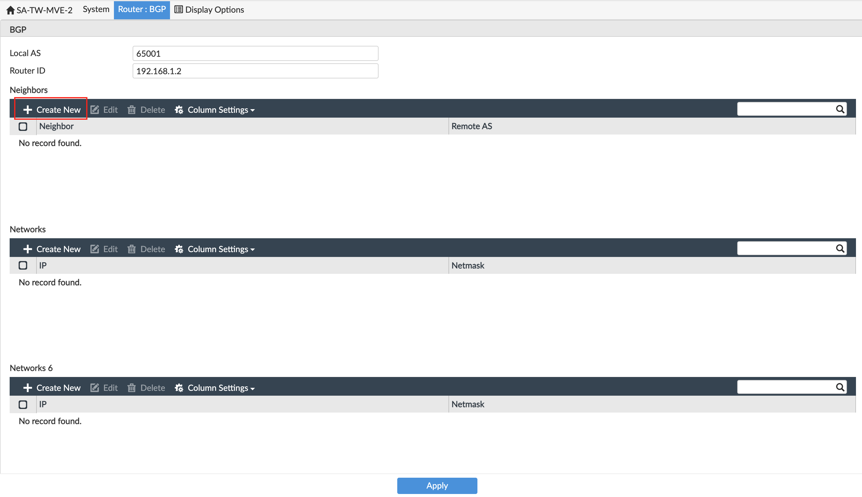 Interface Configurações