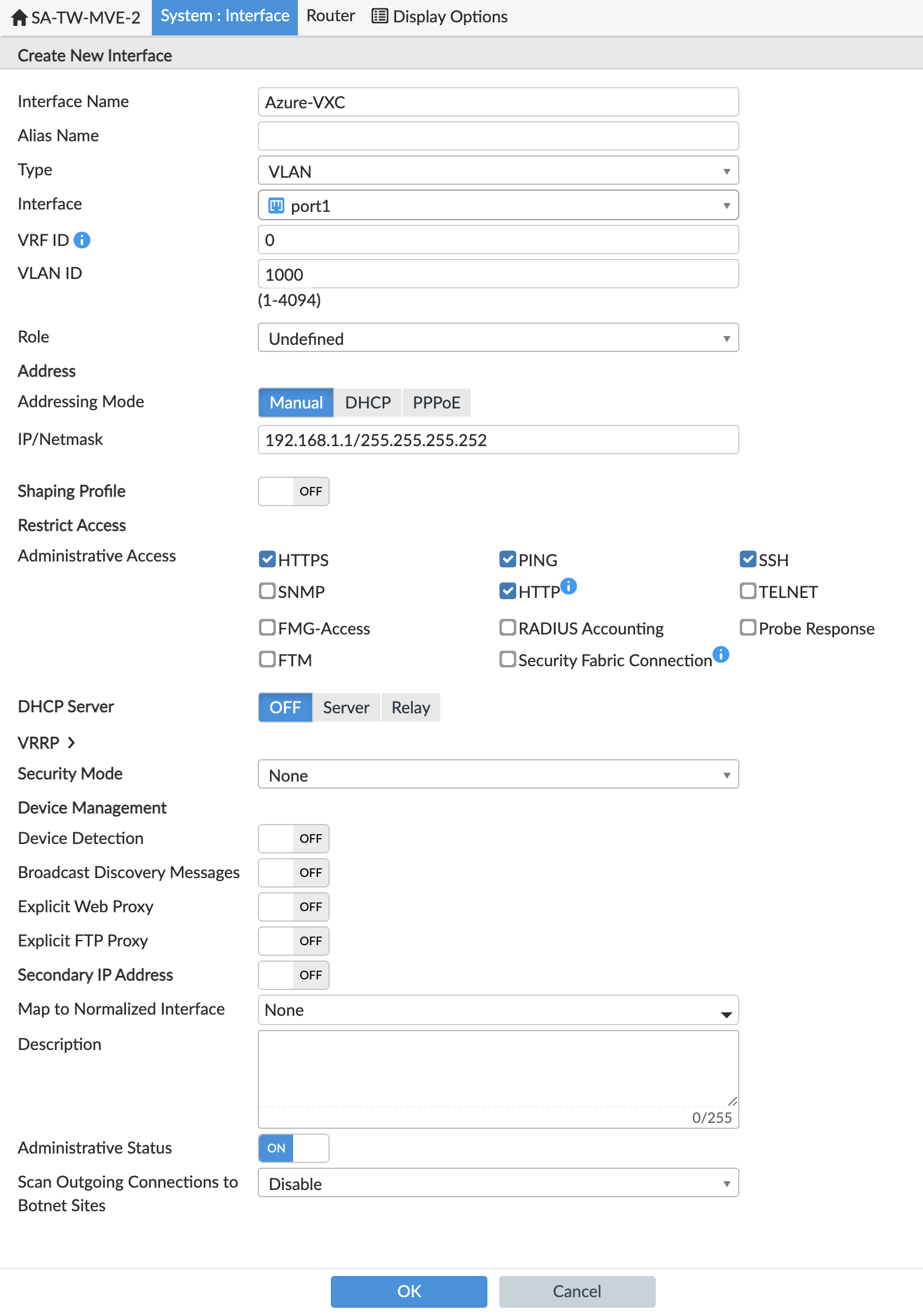 Interface Configurações