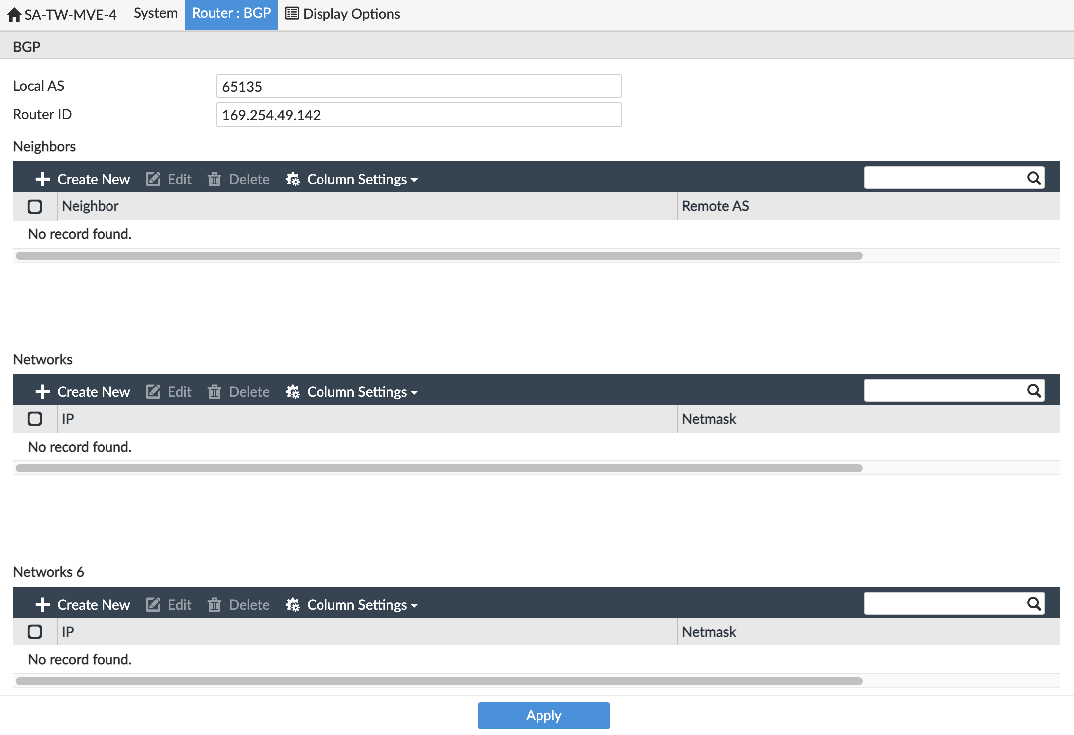 Interface configurações