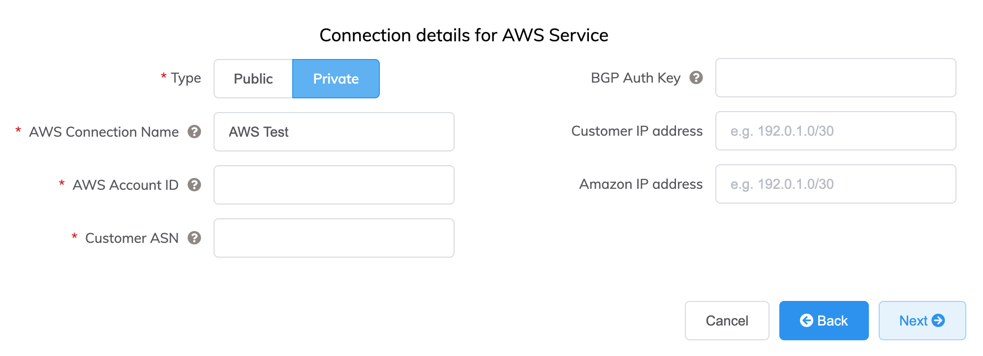 Detalhes da conexão AWS