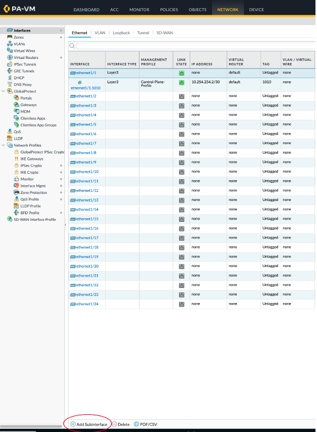Adicionar subinterface