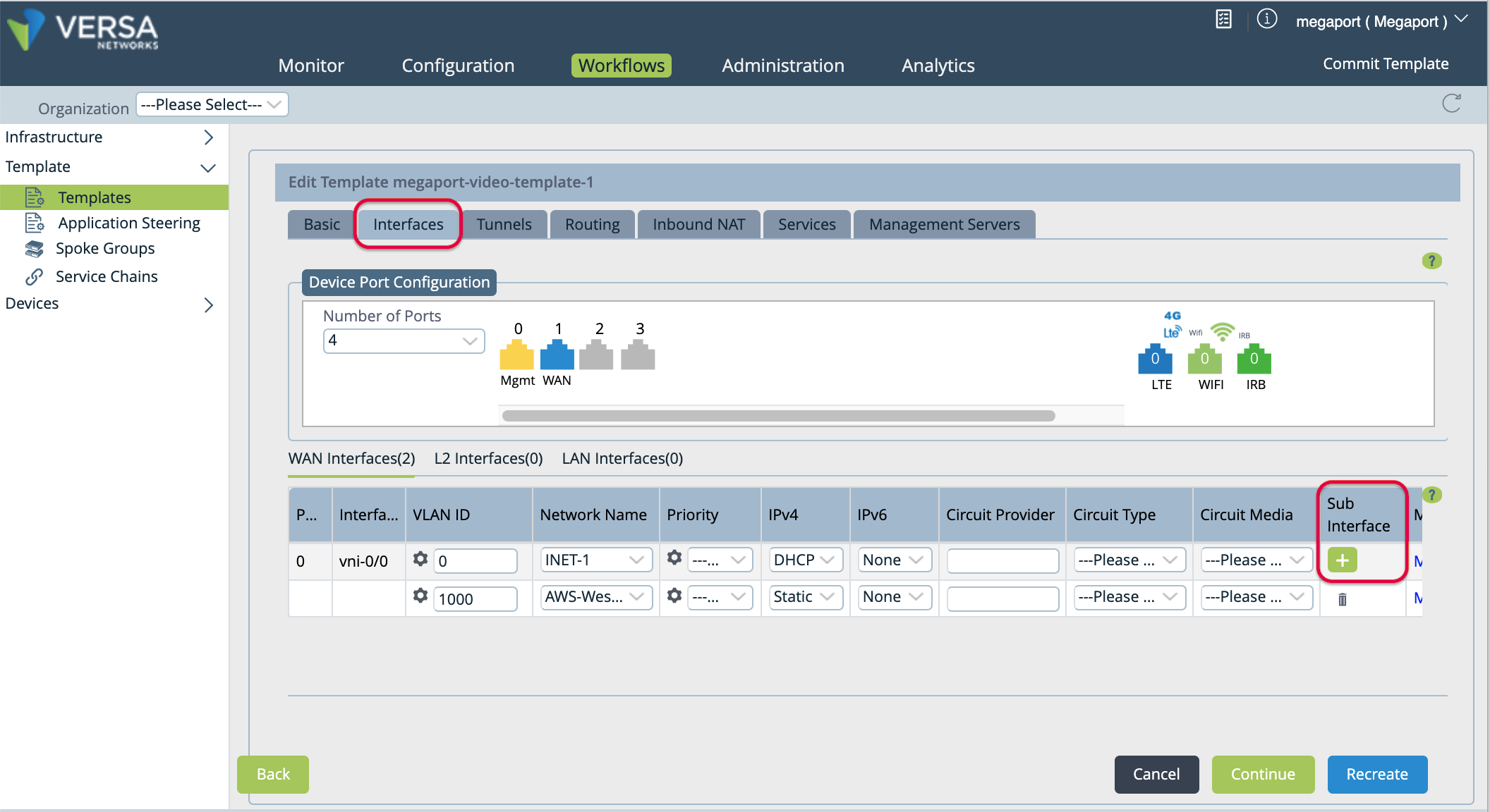 Adicionar uma subinterface
