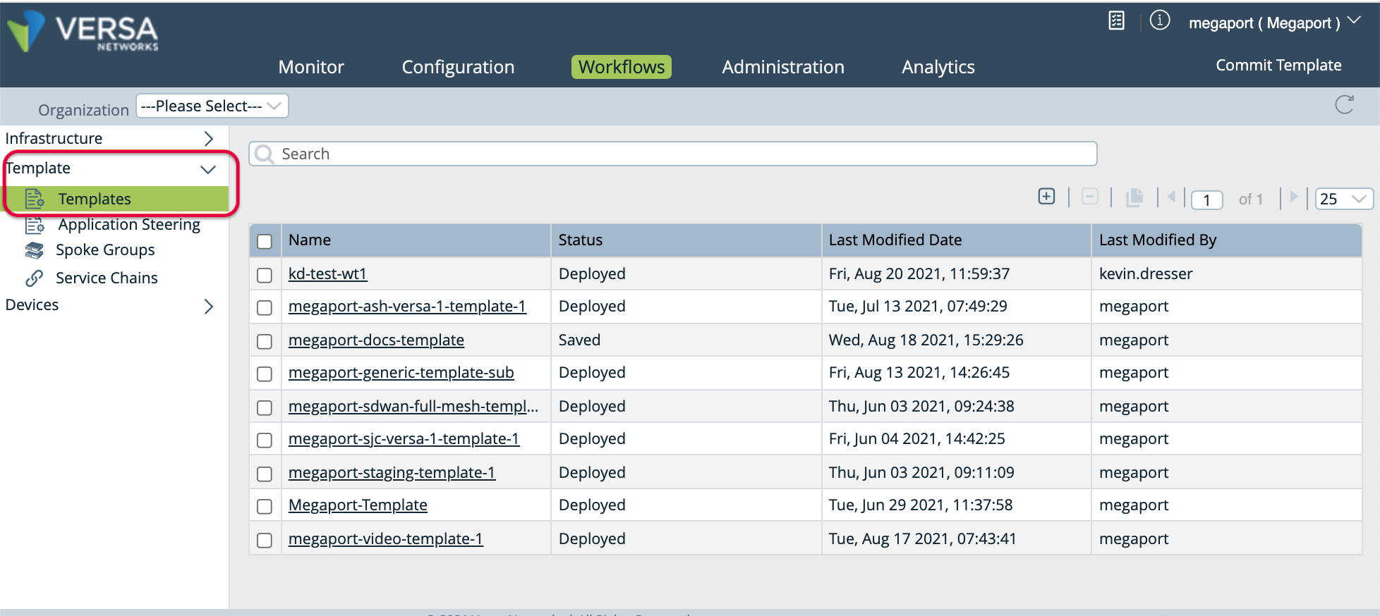 Detalhes da conexão do Versa