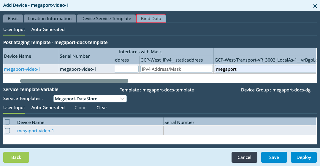 Bind Data tab