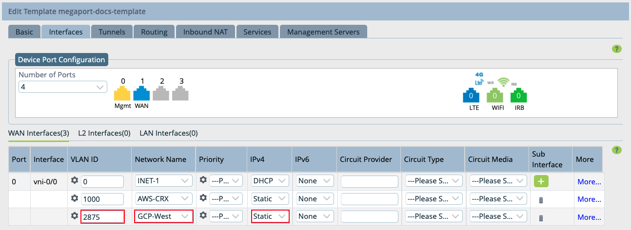 Interfaces tab