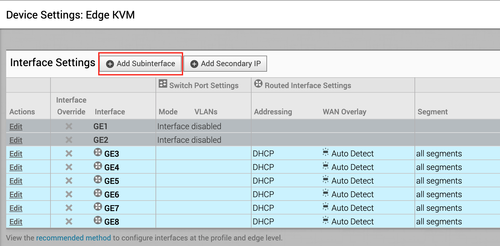 Adicionar Subinterface
