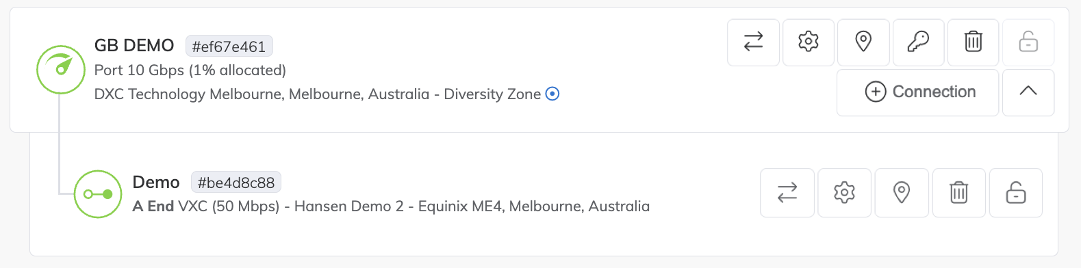 VXC Connection Enabled in the Services Page
