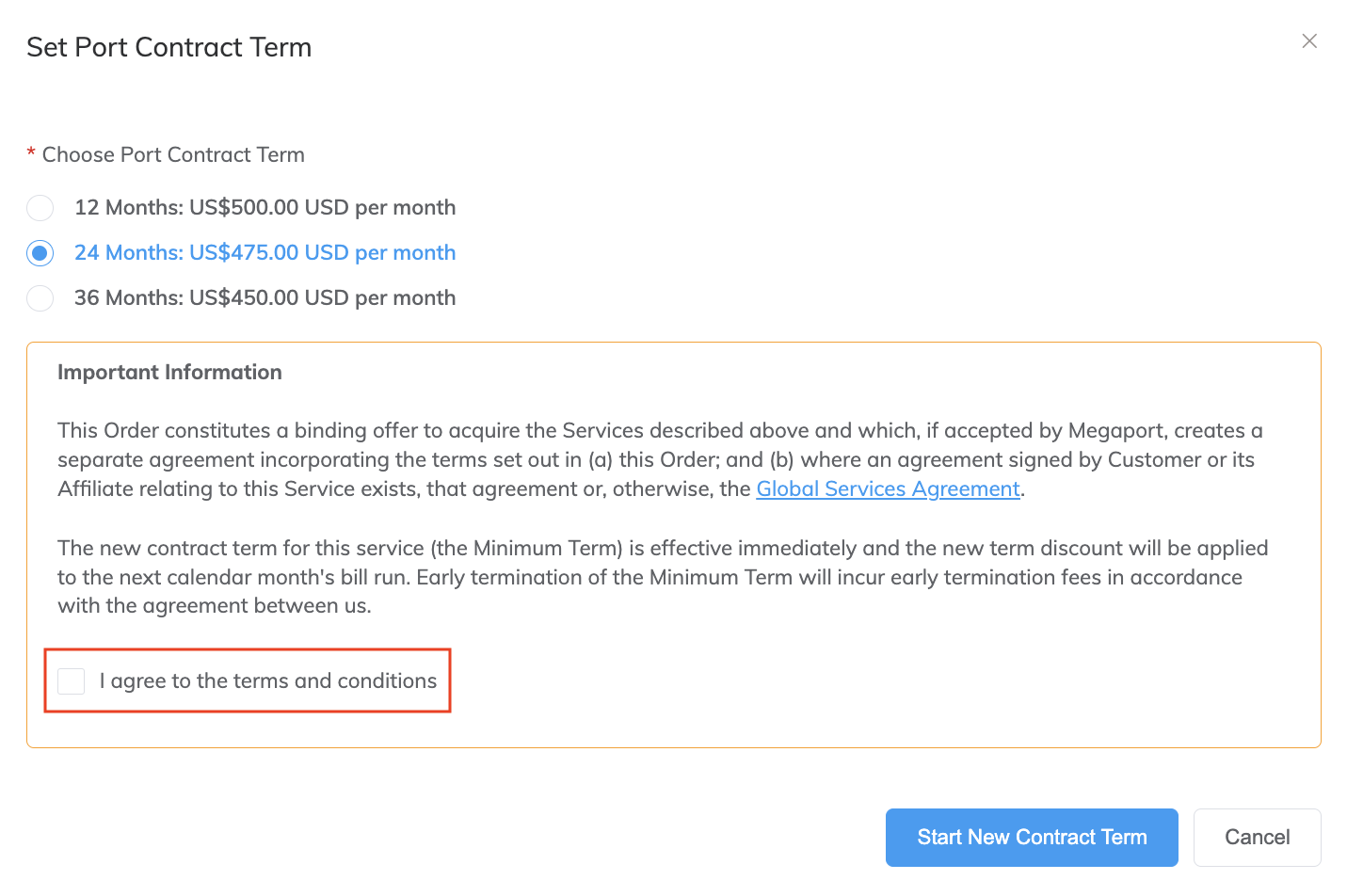 Set Port Contract Term