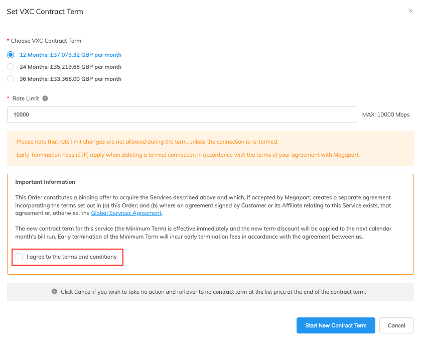 Set VXC Contract Term