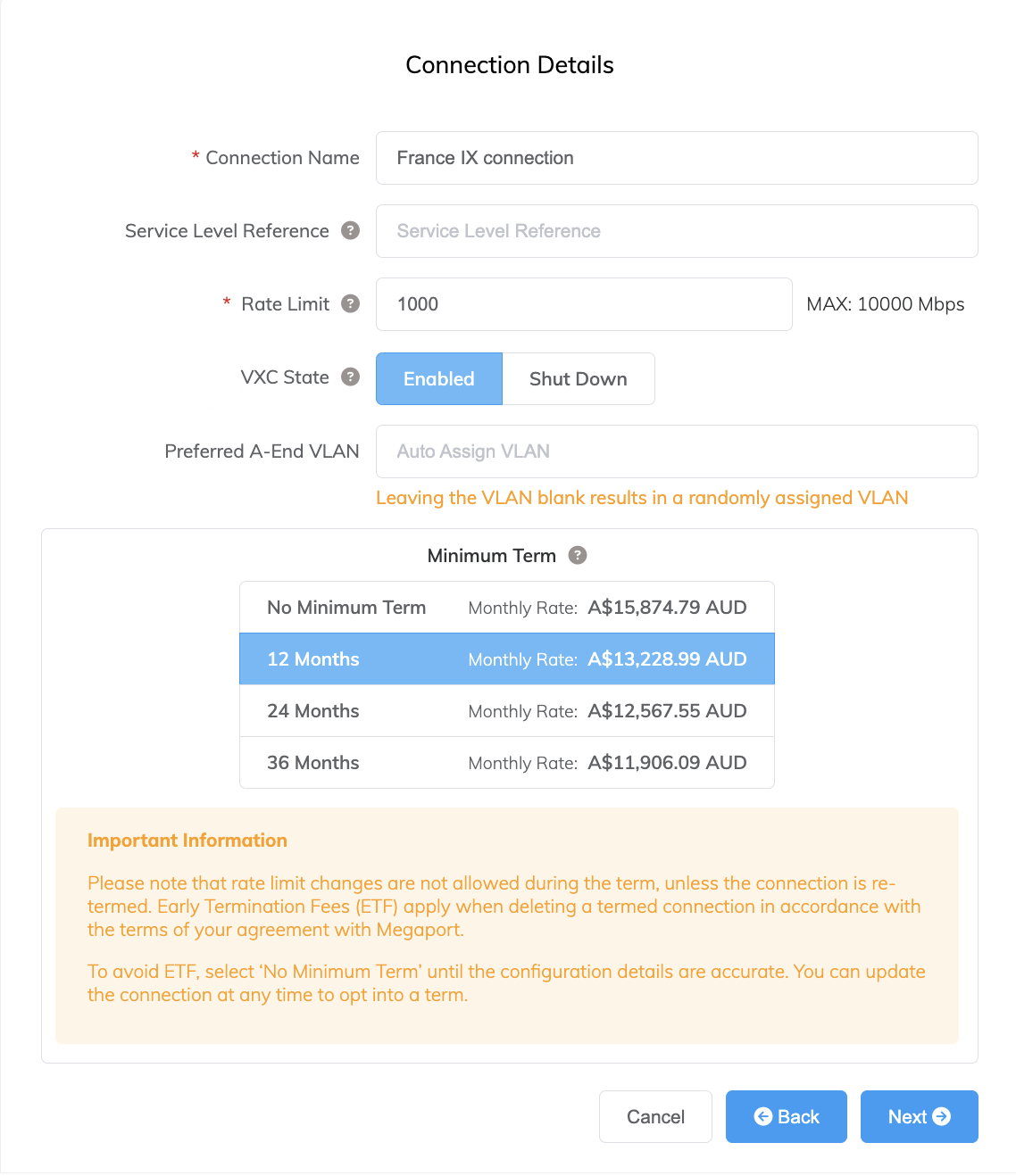 VXC Connection Details