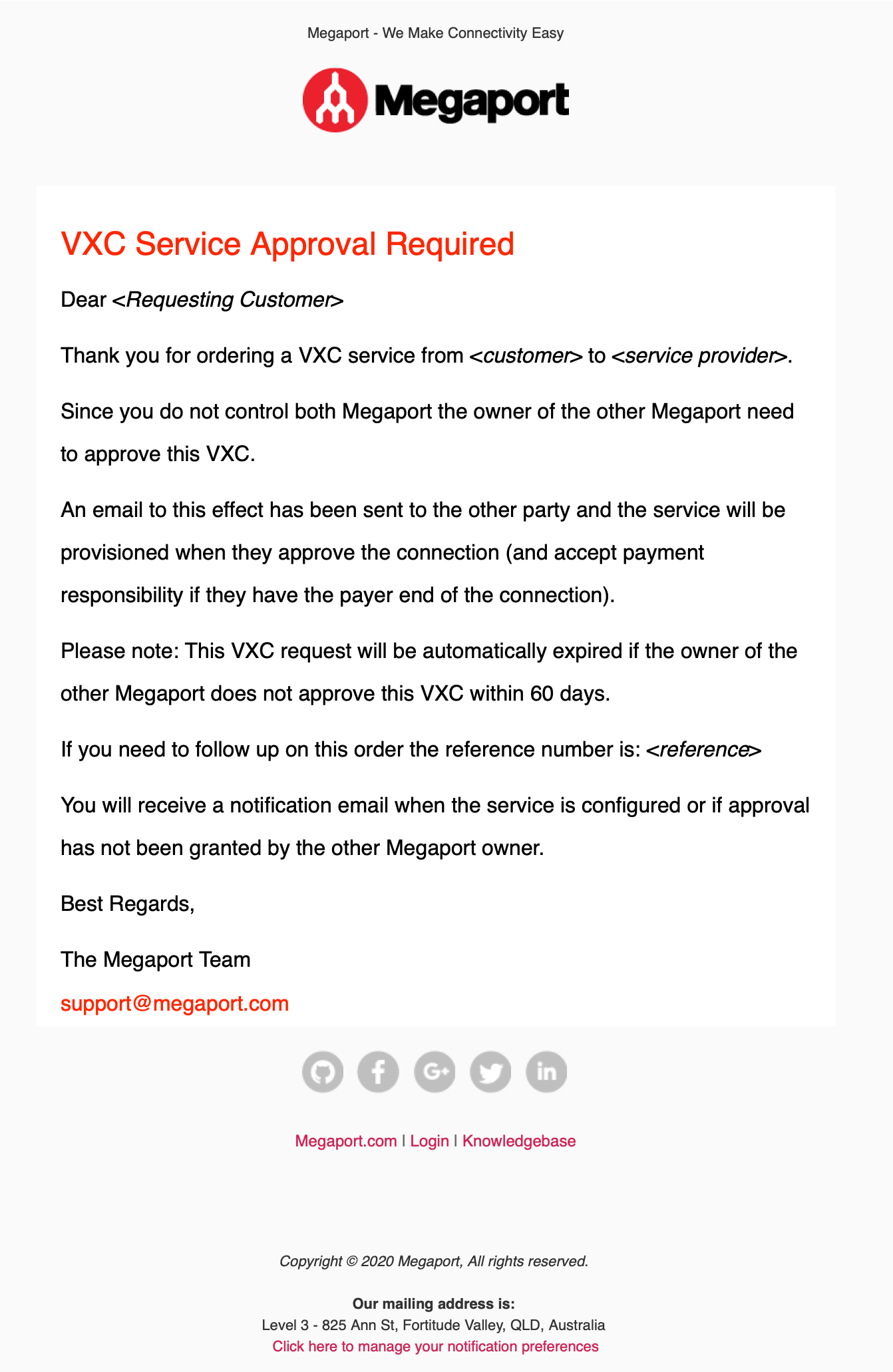 Notification to Customer
