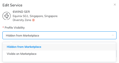 Alterando a visibilidade de um serviço no Megaport Marketplace