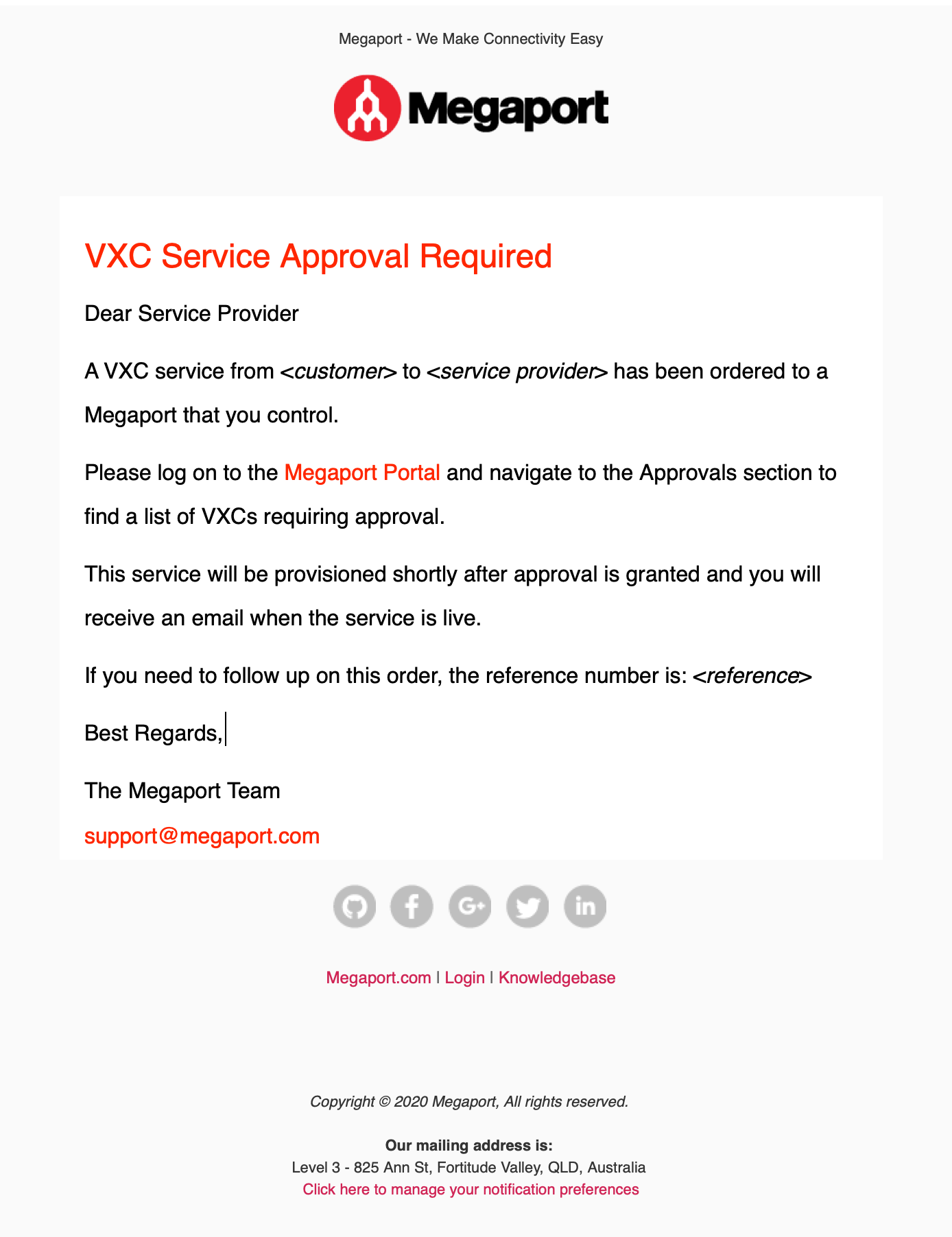 Notification to Service Provider
