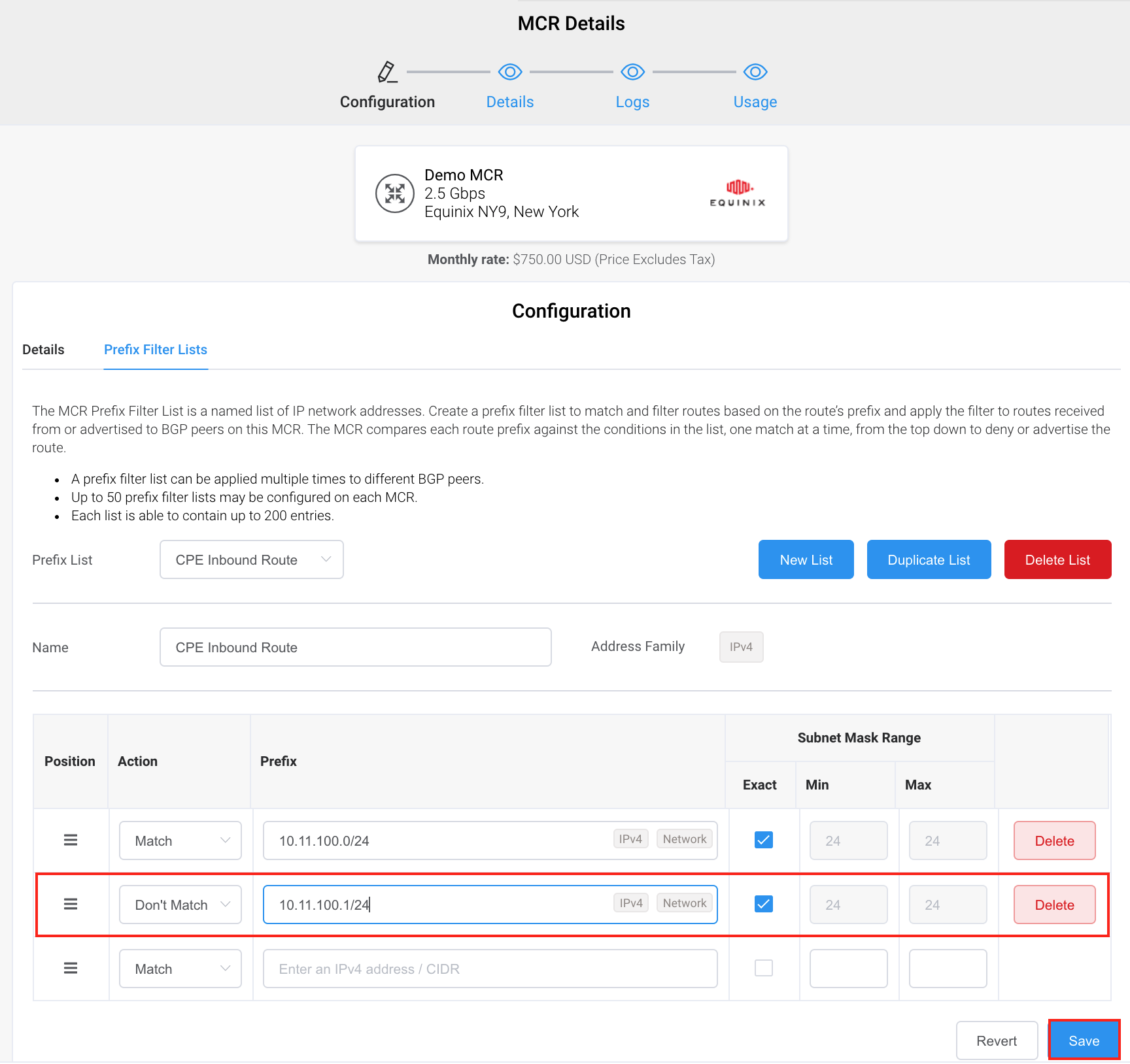 Add a rule to prefix filter