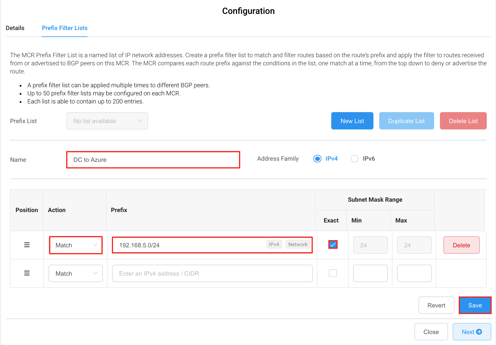 Exact match prefix filter