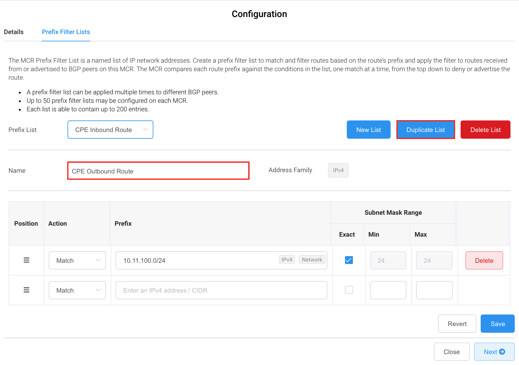 Duplicate prefix filter