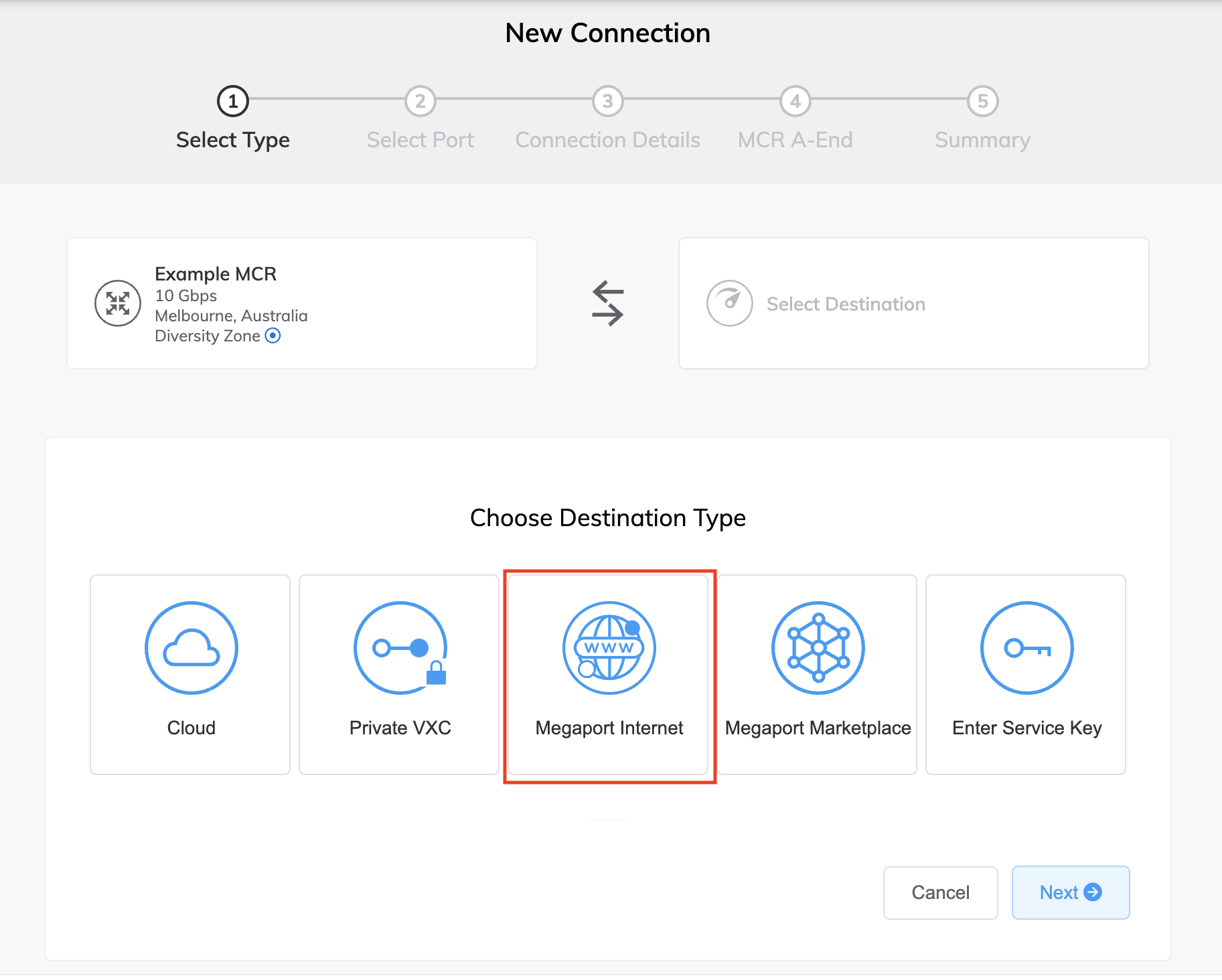 Create Megaport Internet connection
