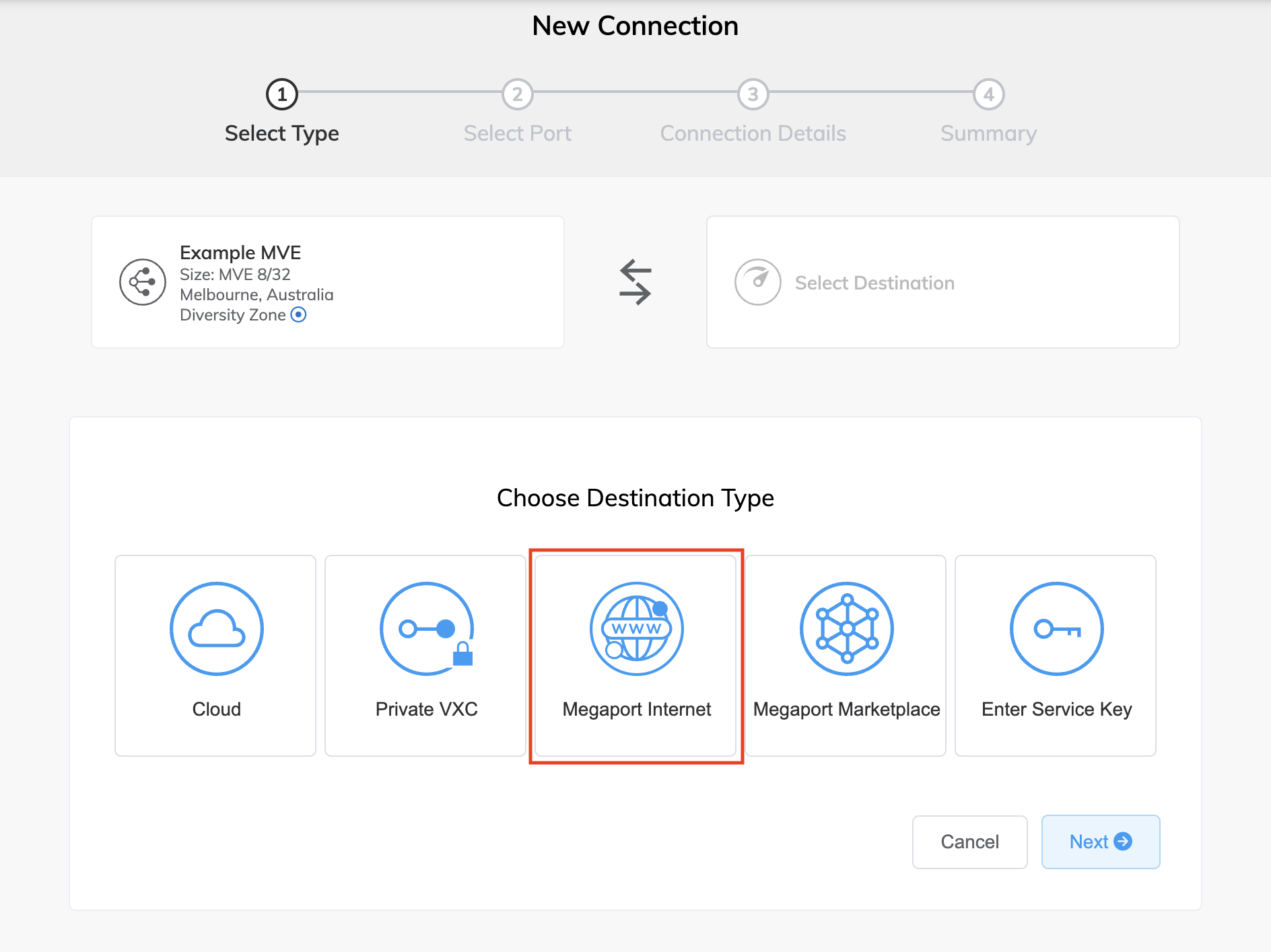 Create Megaport Internet connection