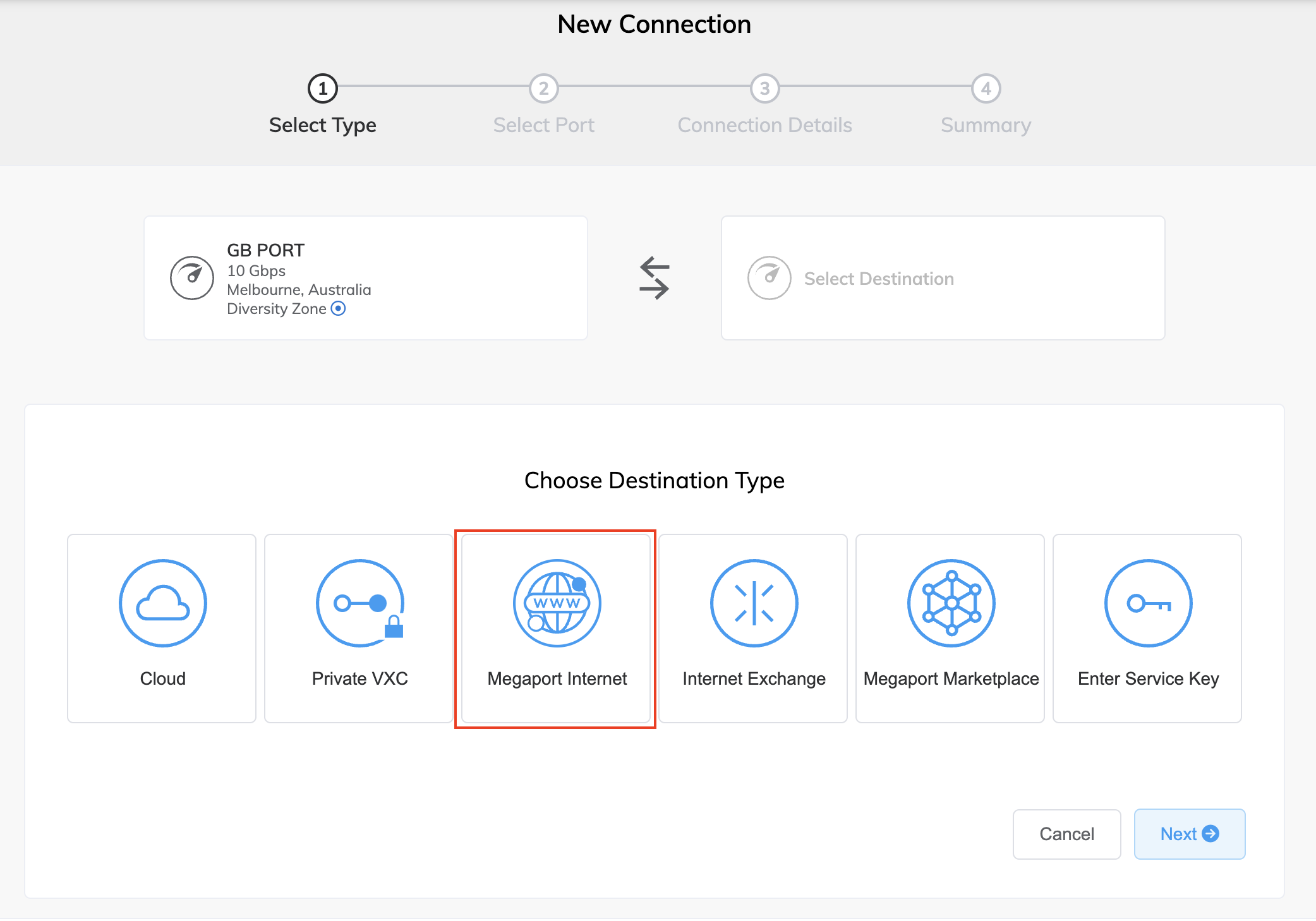 Create Megaport Internet connection