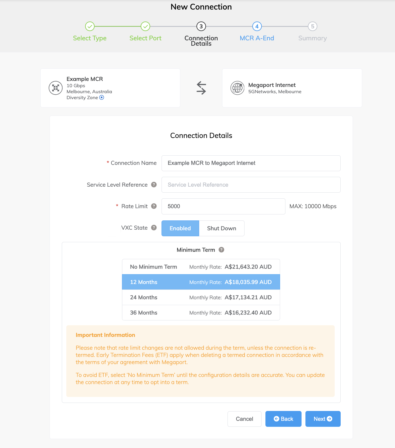 Megaport Internet connection details