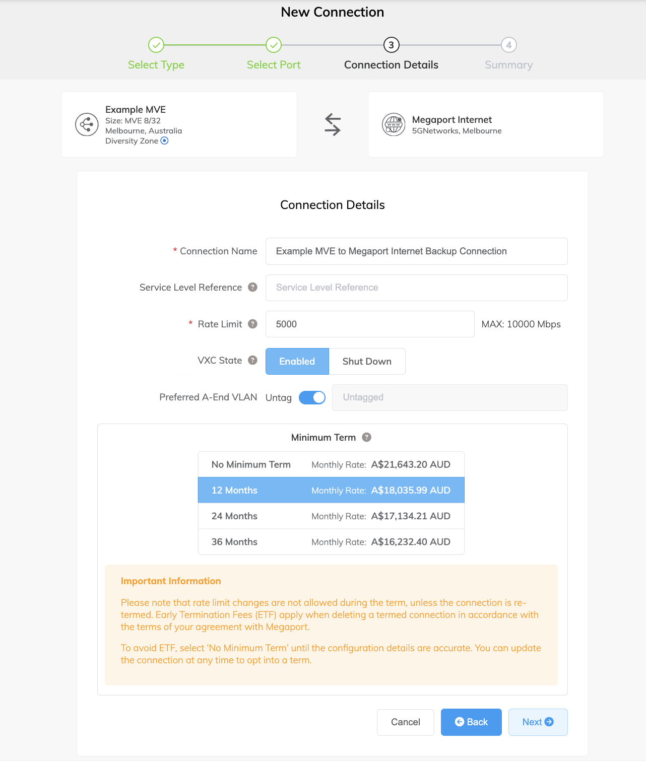 Megaport Internet connection details