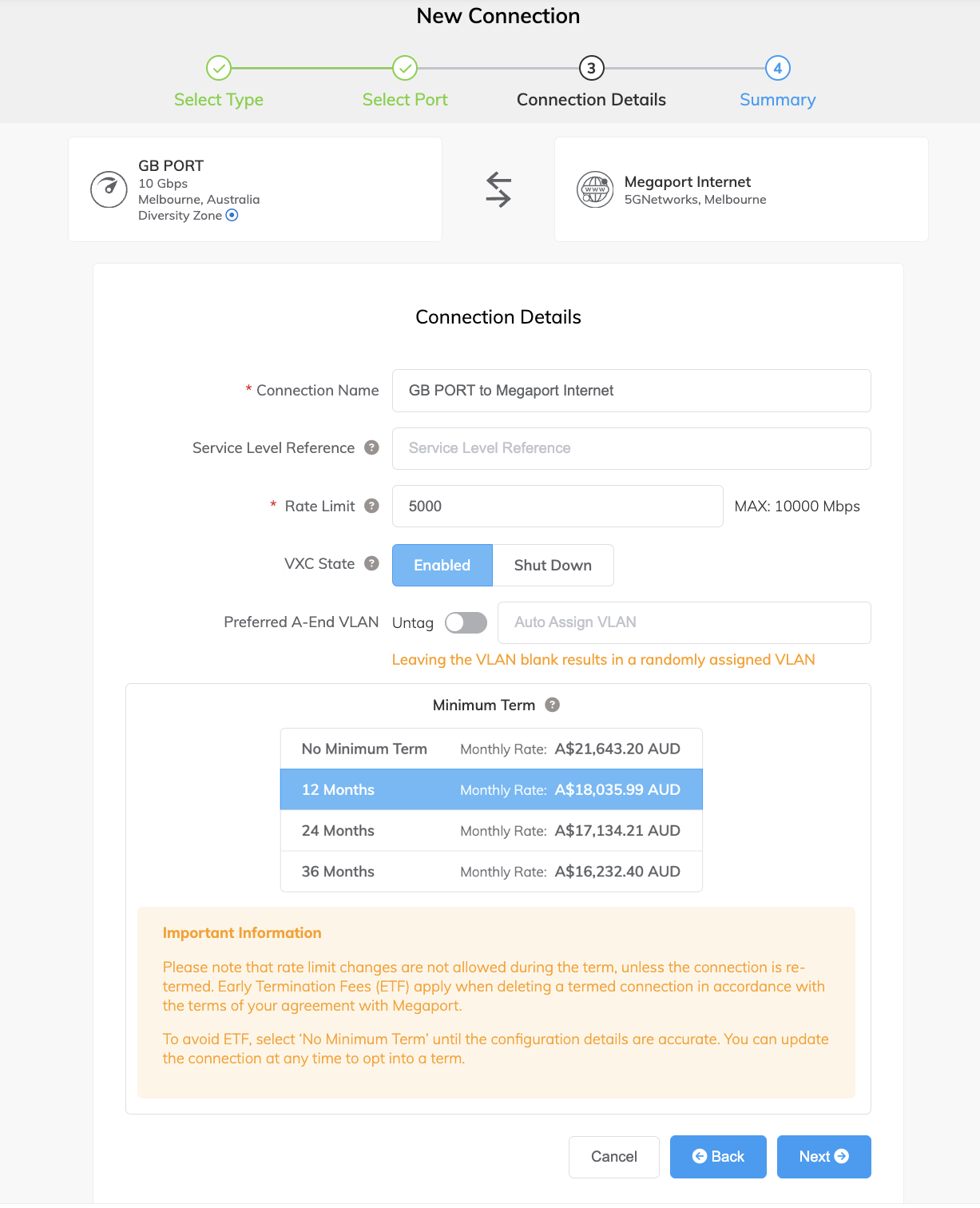 Megaport Internet connection details