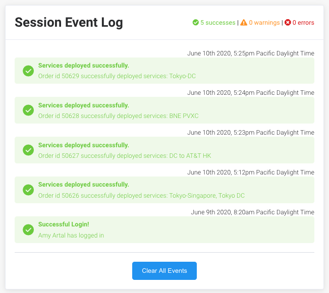 Session Event Log