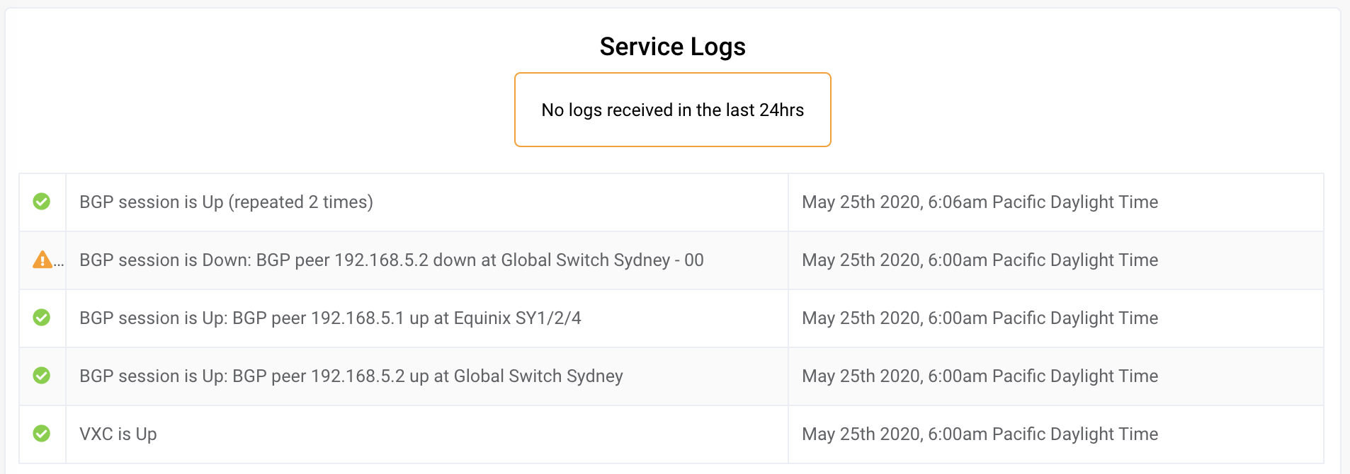 Service Logs page