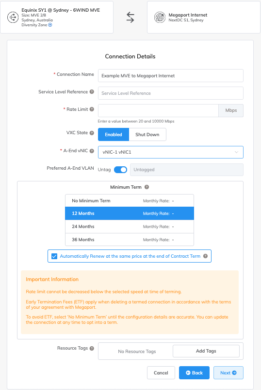 Conexão de MVE para Megaport Internet