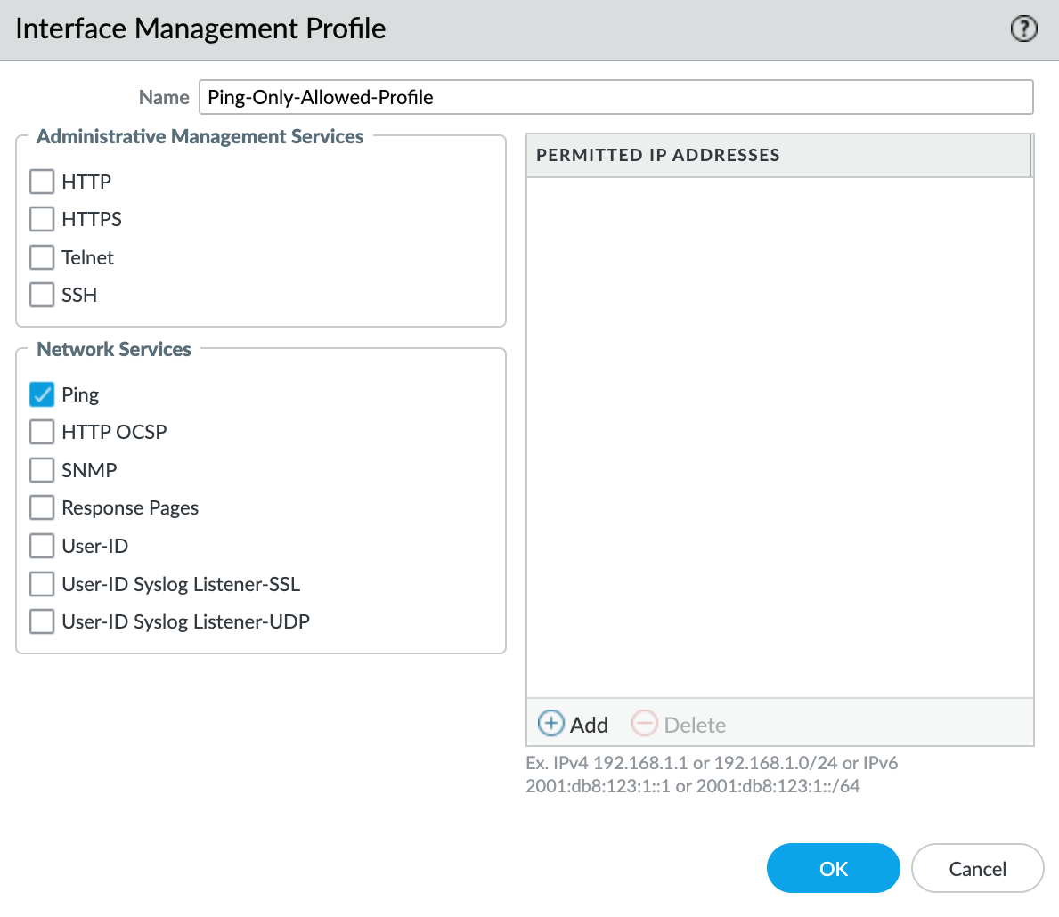 Perfil de gerenciamento de interface