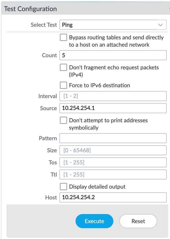 Selecionar teste de ping